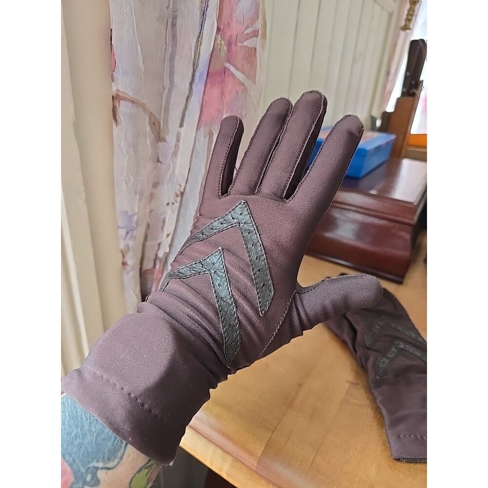 Vintage Isotoner Women's Woolite Driving Gloves Brown One Size Nylon & Lycra